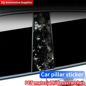 Butterfly Pattern Car Pillar Sticker, Car Center Column Decoration Cover Scratches Waterproof Sunscreen Decorative Decal Vinyl Decals, Car Exterior Accessories, Vehicle Decoration, Universal Car Sticker