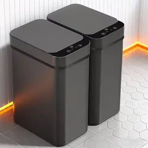 2-Piece Set Motion Sensor Smart Trash Can, 3.1 Gallon/12L Touchless Bathroom Space Saver Waste Bin with Lid, Powered by 2 AA Batteries (Not Included), Narrow Plastic Garbage Can, Minimalist Style for Home Kitchen Office