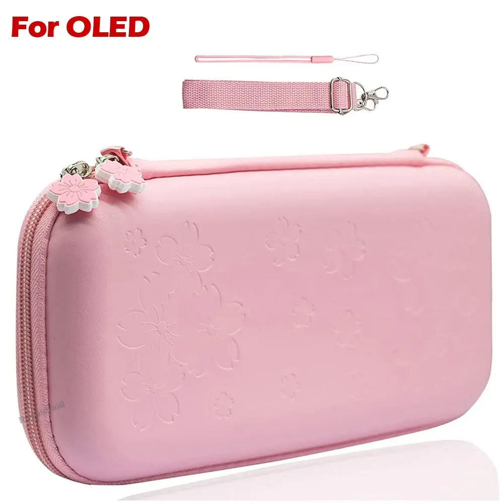 For NS Pink Sakura Flower Shell Portable Carry Bag for Switch OLED PU Waterproof Pouch Case Storage Cover Box for Nintend Switch
