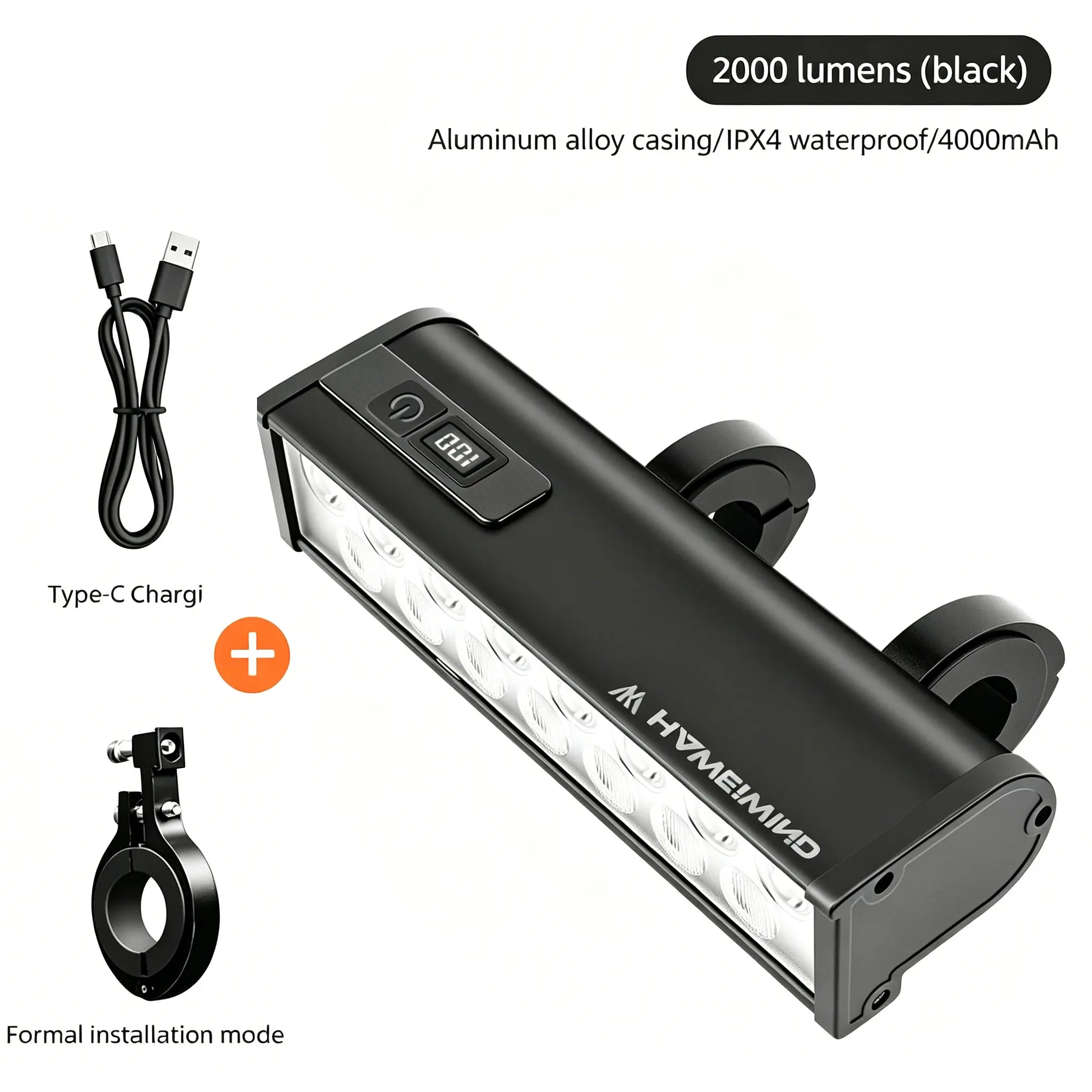 15-LED All-Aluminum Alloy LED Bike Light with Digital Display - Ultra-High Brightness, 4000mAh USB-Rechargeable Headlight, 4000mAh Batteries - Minimalist Style for Road Cycling, Hiking - Tactical Lighting Accessory for Adventurers