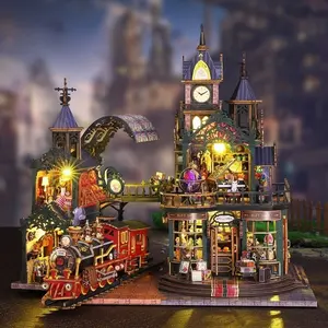 DIY Bookshelf Kit Assembly Model in Magical Theme, Vintage Carved Decoration, 3D Wooden Educational Dollhouse, Birthday & Holiday Gift