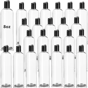 24 Pack 8oz Clear Plastic Empty Bottles, Refillable Travel Containers with Disc Top Flip Caps, Squeezable Shampoo Bottles for Toiletries Liquid Soap, , Cream, ,