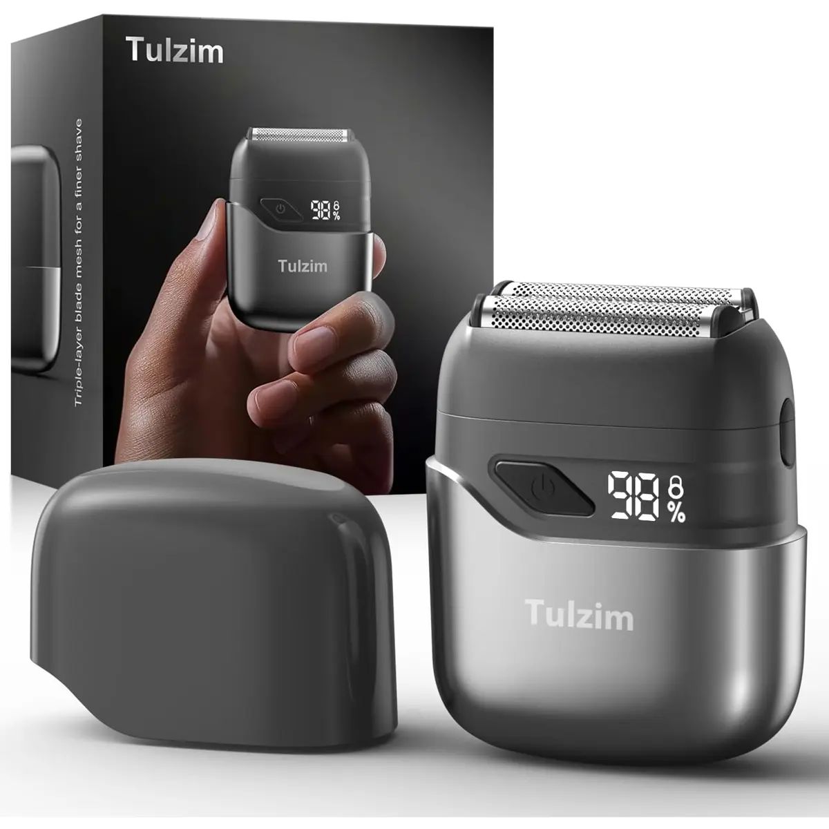 [Summer Finds]Tulzim Upgrade Foil Shavers for Men Mini Razor Compact Face Shaver IPX7 Waterproof Wet Dry USB Rechargeable Flexible Floating Three-Head Design LED Display Travel Lock Design Fathers Day Gift