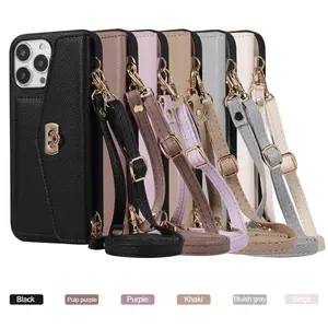 (Case & Nova.)Litchi Texture Crossbody Wallet Phone Case with Adjustable Strap & Card Holder, Shockproof Protective Cover for iPhone 16 Pro Max, 15, 14, 13, 12, 11 purse
