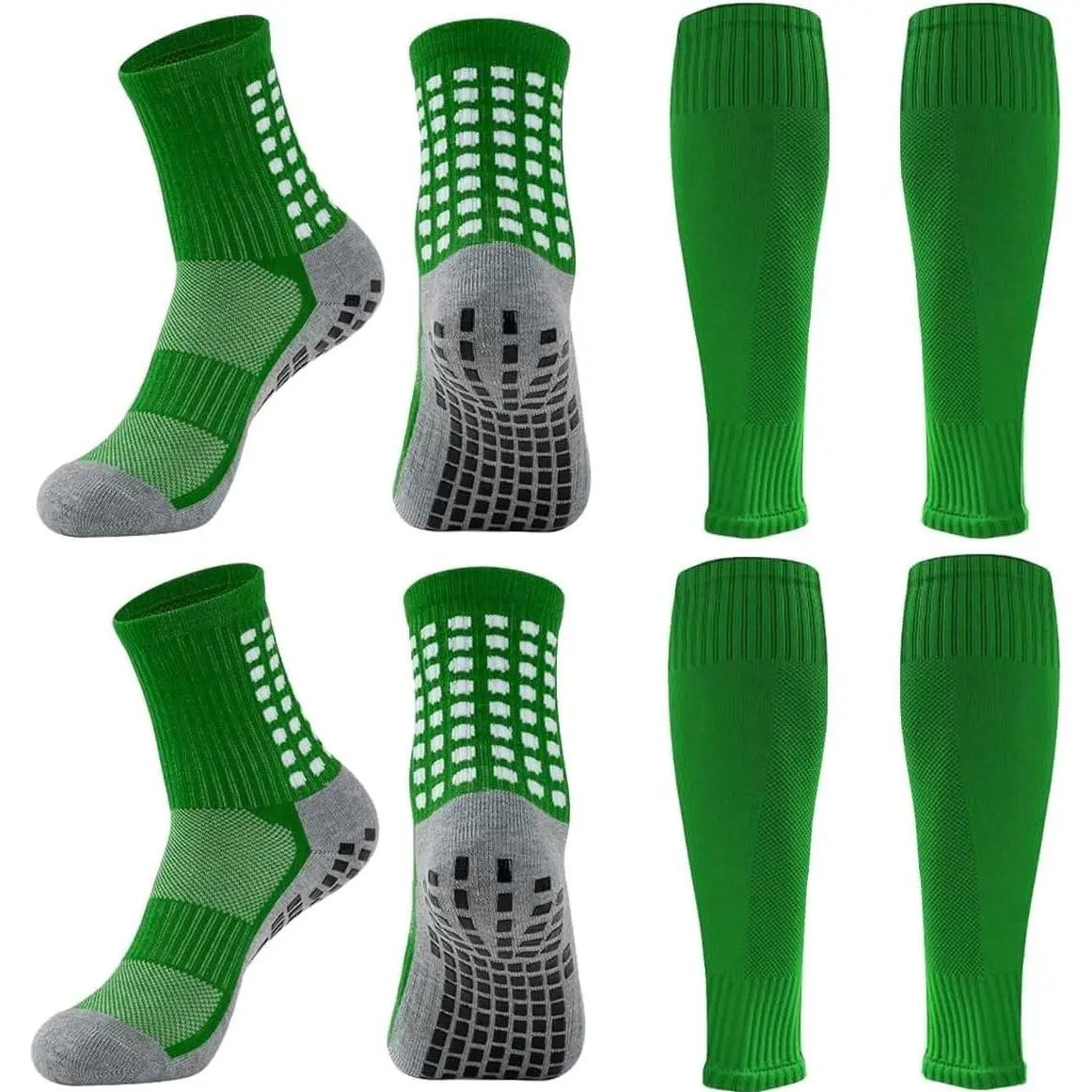 Unisex Adult Soccer Sporty Sports Socks & Shin Guard Sleeves 2-Pack - Compression Fit, Non-Slip Grid Sole, Quick-Drying, Frequent Wash Safe, Machine Washable, Improves Circulation for Intense Play