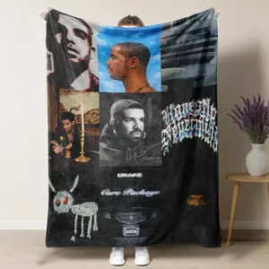 Drake album cover patchwork flannel blanket, hip-hop rapper series, ultra-soft, comfortable, and warm blanket, home décor for music lovers, fan gift, Halloween and Christmas gift.