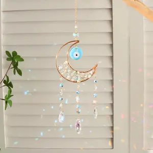 Crystal Sun Catcher 1PCS Evil Eye Suncatcher with Natural Stone Handmade Rainbow Maker for Indoor Outdoor Decor Window Bedroom Courtyard Garden Bless Gift