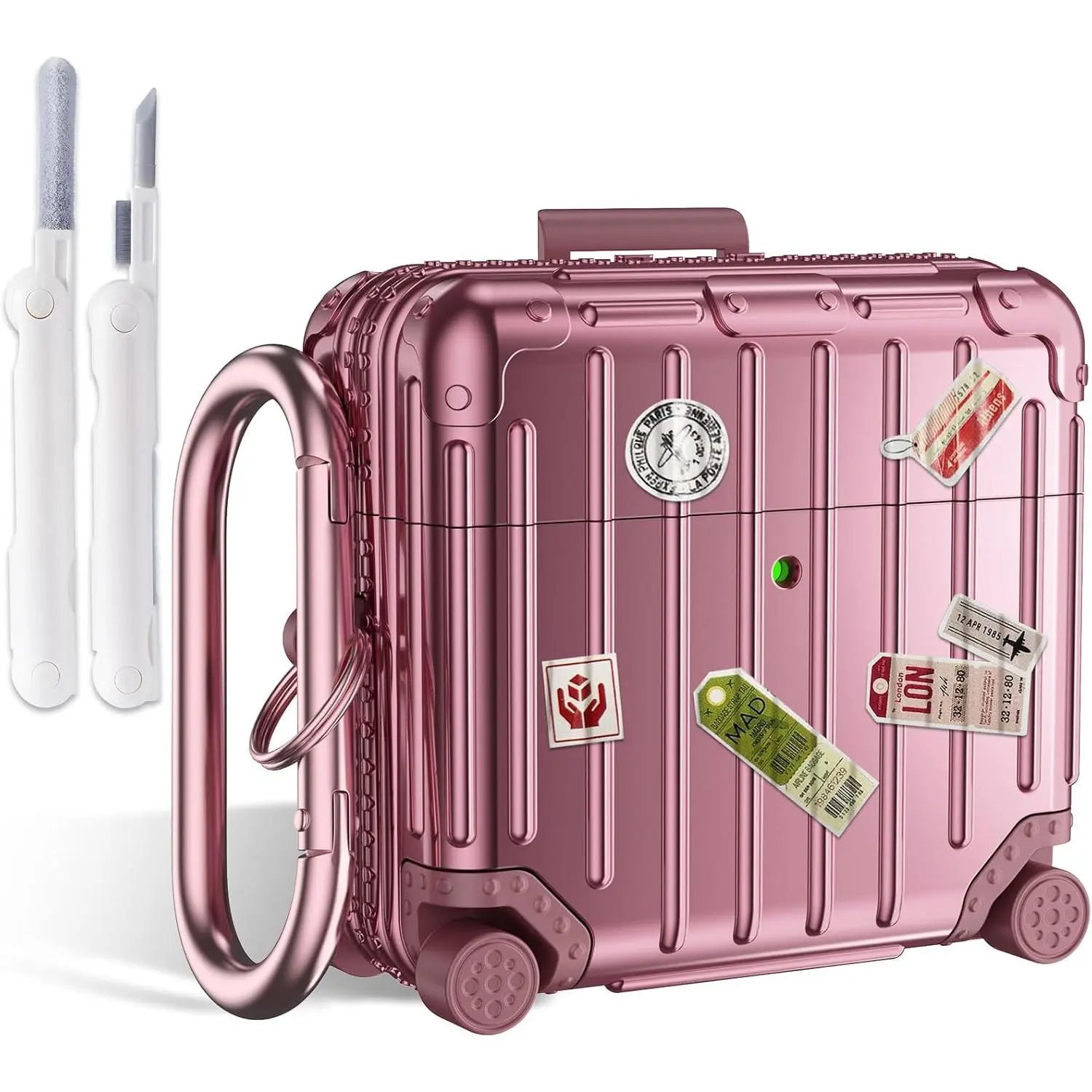 F-PHP05  Compatible with Airpods 4 Case Cover 2024, Cute Fashion Suitcase Design for Airpods 4th Generation Case with Keychain/Cleaner Kit, Shockproof Protective Hard Case for Air pods 4 Gen(Rose Gold)