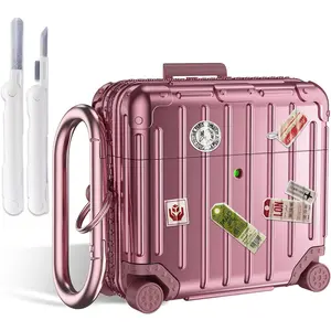 F-PHP05  Compatible with Airpods 4 Case Cover 2024, Cute Fashion Suitcase Design for Airpods 4th Generation Case with Keychain/Cleaner Kit, Shockproof Protective Hard Case for Air pods 4 Gen(Rose Gold)