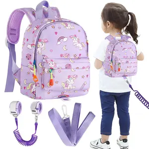 Toddler Backpack Leash with Anti-Lost Wrist Link Cute Mini Child Walking Harnesses for Kids 1-3 Years Purple Unicorn Pattern Compact Ergonomic Design