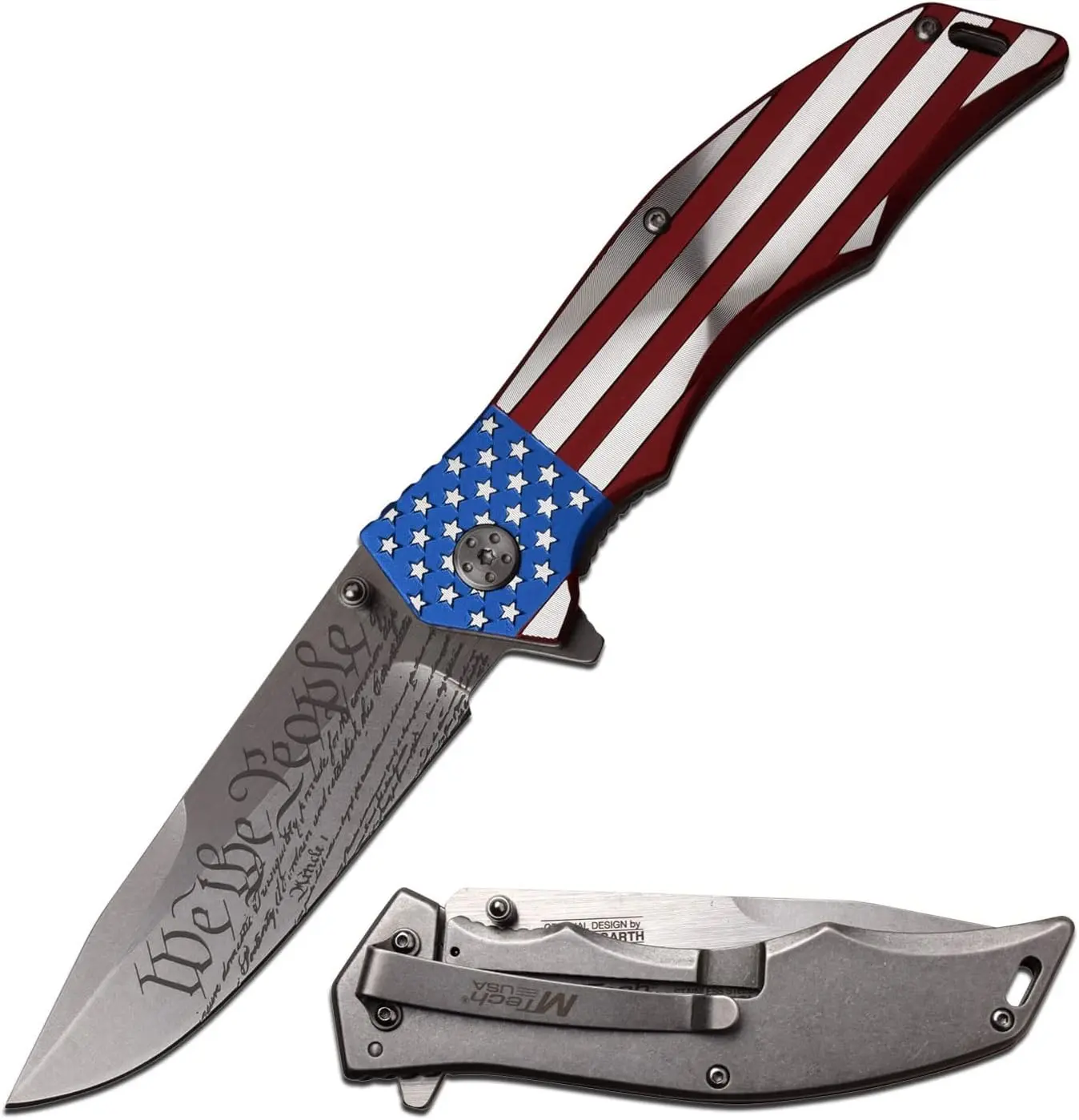 MTech USA Patriotic Foldable Compact Camping EDC Pocket Knife MX-A849CL - 5" Closed, 3.75" 3mm Stainless Steel Blade, USA Flag Design, Camping Knives, Edc Gear