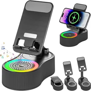 Rechargeable MultifunctionalCell Phone Stand with Bluetooth Speaker - Wireless Bluetooth Speaker with 360° Rotatable Phone Holder, Multifunctional Adjustable Stand with Charging Compatible with Tablet for Home Desk ,Suitable for All Mobile Phones, Gifts