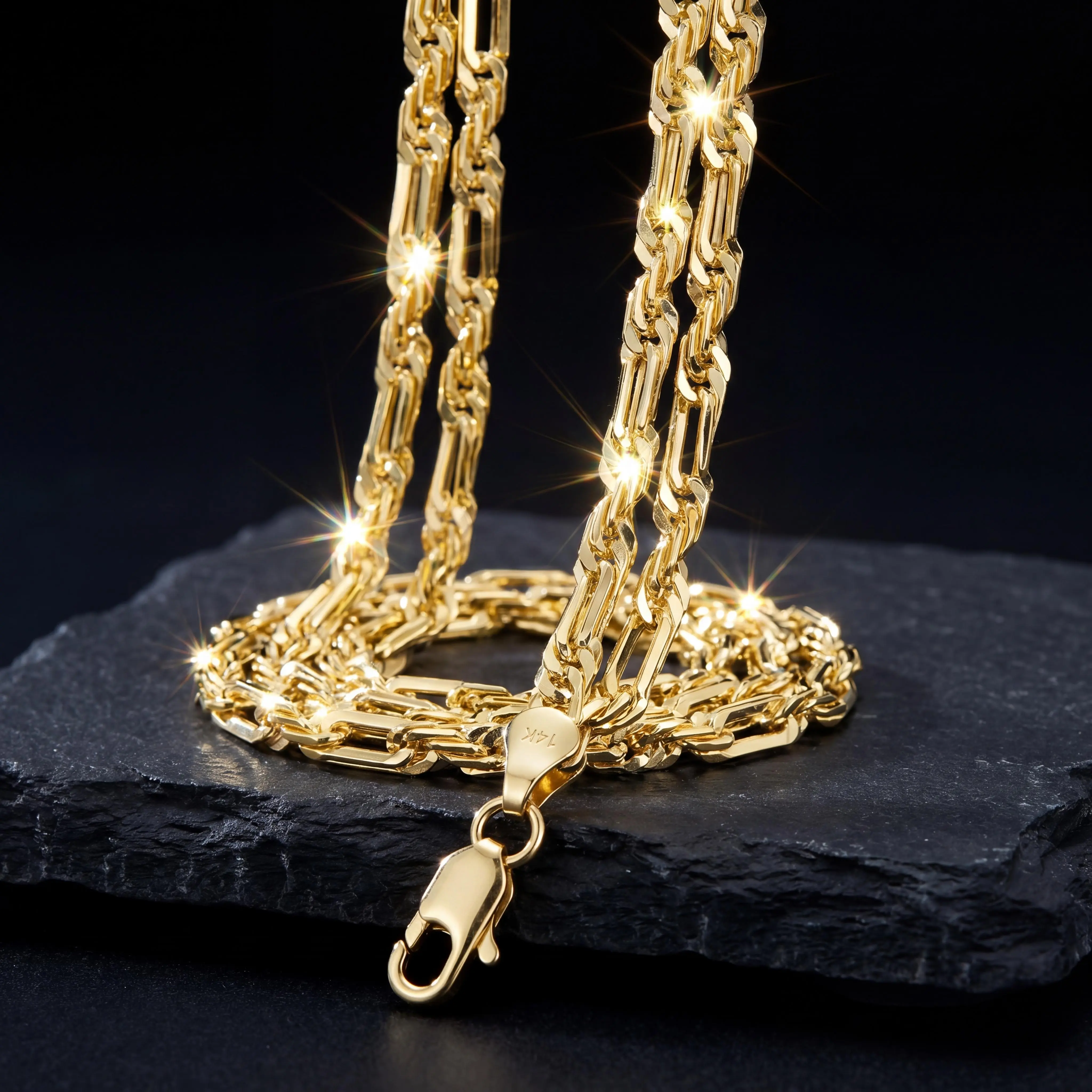 14K Gold Finish Stainless Steel Necklace - Tarnish  Resistant Fancy Link Chain，Tarnish Proof men's jewelry
