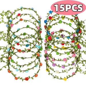 Flower Crown Wreath Headband Garland Headbands for Wedding Festival Party Vacation Photography Props 15 Pcs