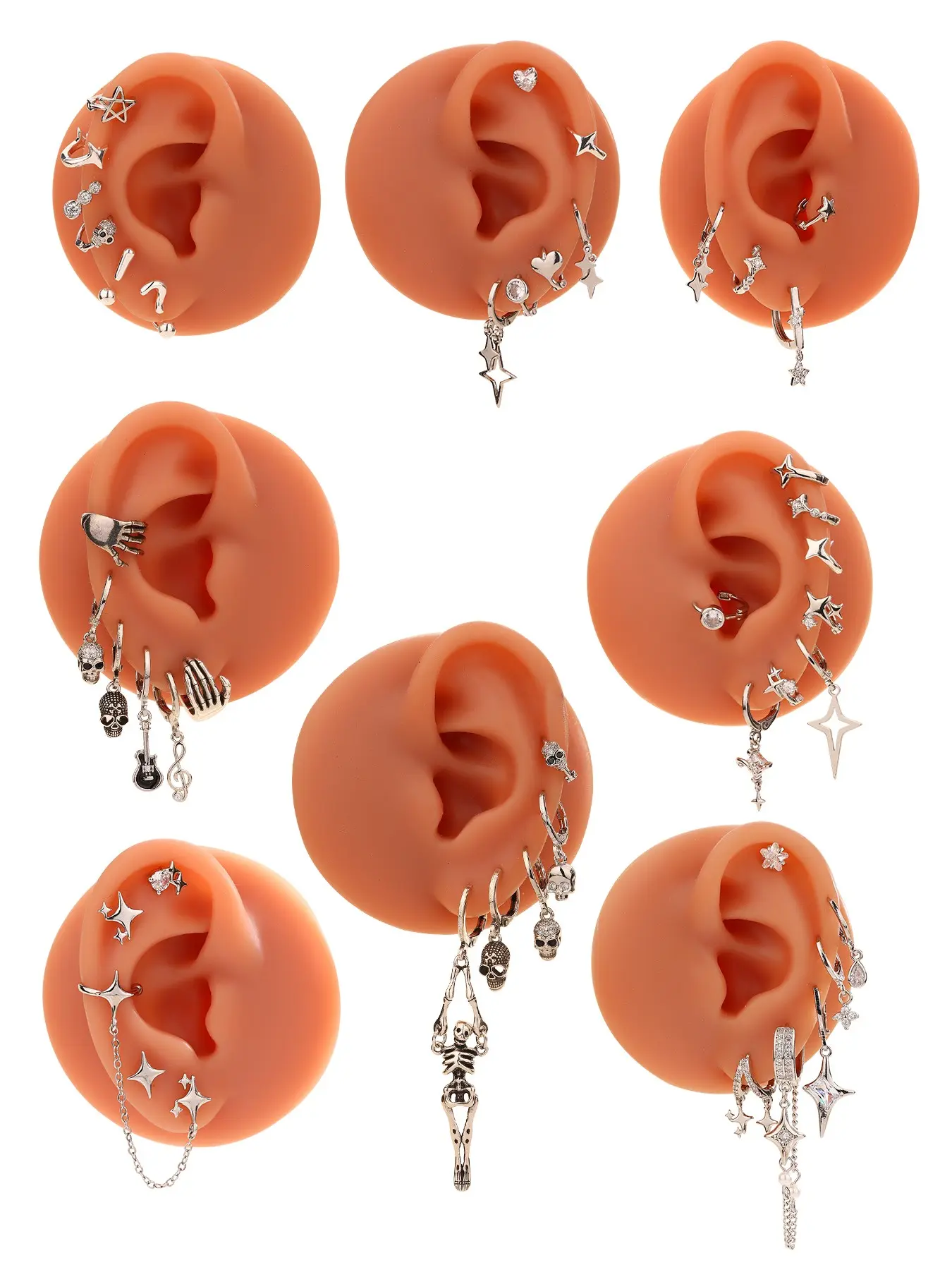 Punk Style Skull & Heart & Star Design Artificial Zircon Decor Heart Shaped Dangling Earrings, Fashion Dangle Earrings, Fashionable Jewelry for Women, Trendy Fashionable Accessories, Trendy All-match & Exquisite Jewelry for Birthday Gift
