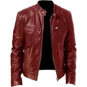Men’s Slim-Fit Motorcycle Leather Jacket, Zip-Up Windbreaker, Lightweight PU Vintage Biker Coat