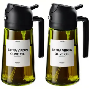 2-in-1 Glass Oil Dispenser & Sprayer 16 oz Leak-proof Olive Oil Sprayer Bottle for Cooking Air Fryer Barbecue Baking Salad, Dark Glass Light-Blocking Kitchen Essentials