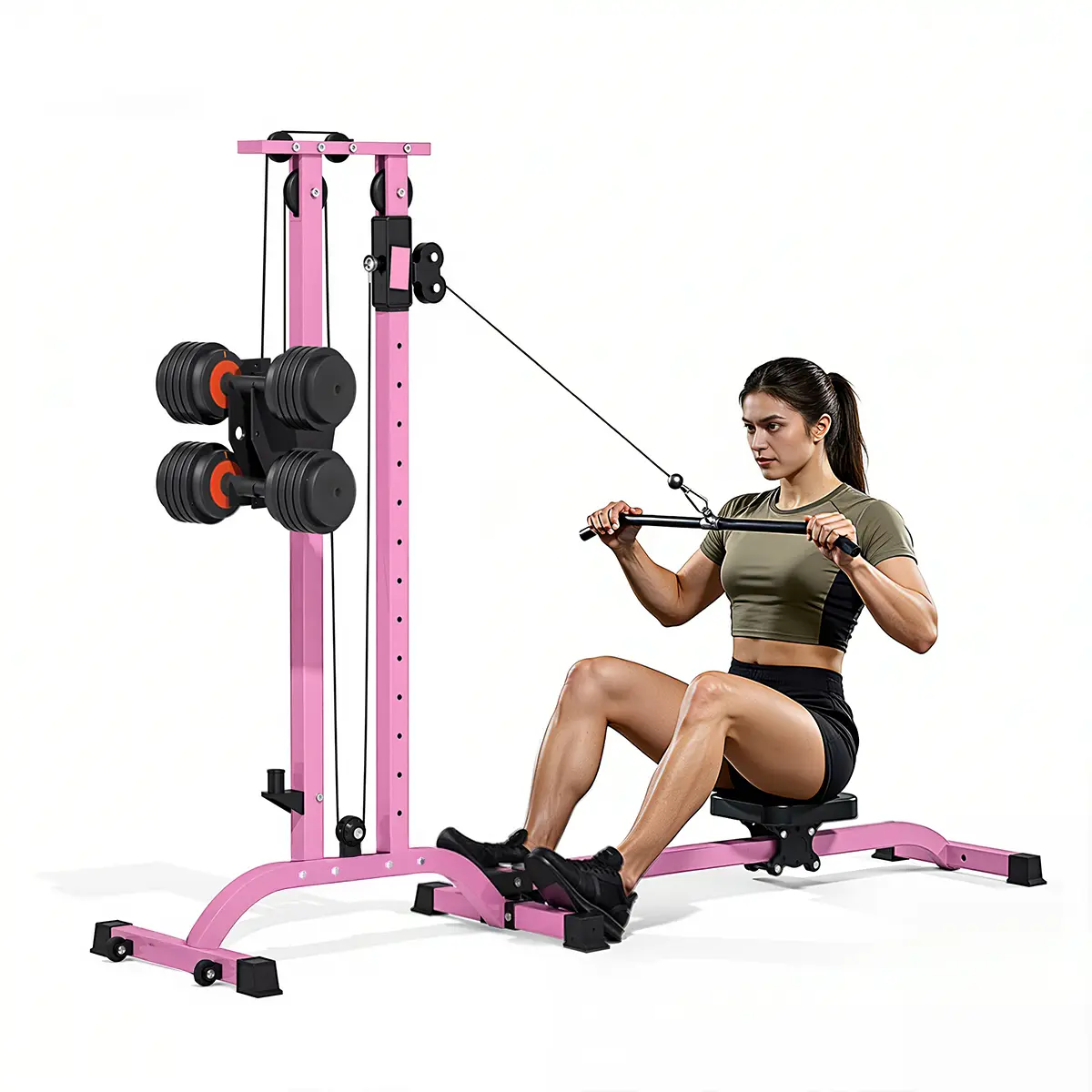 CR63 TOUSAINS Foldable Lat Pulldown & Row Machine, 330LBS Strength, Back Exercise, LAT Tower and LAT Row Cable Machine for Home Gym Dumbbell Clamps,Space Saving Design