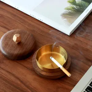Walnut Wood Ashtray with Lid - Windproof&Odorless, Brass Metal Insert, Aesthetic Home Office Patio Decor, Gift for Men The Ultimate Hidden Ashtray Solid Walnut & Brass with Lid | Smell-Proof Desk Decor&Man Cave Essential Perfect Gift for Him Free express