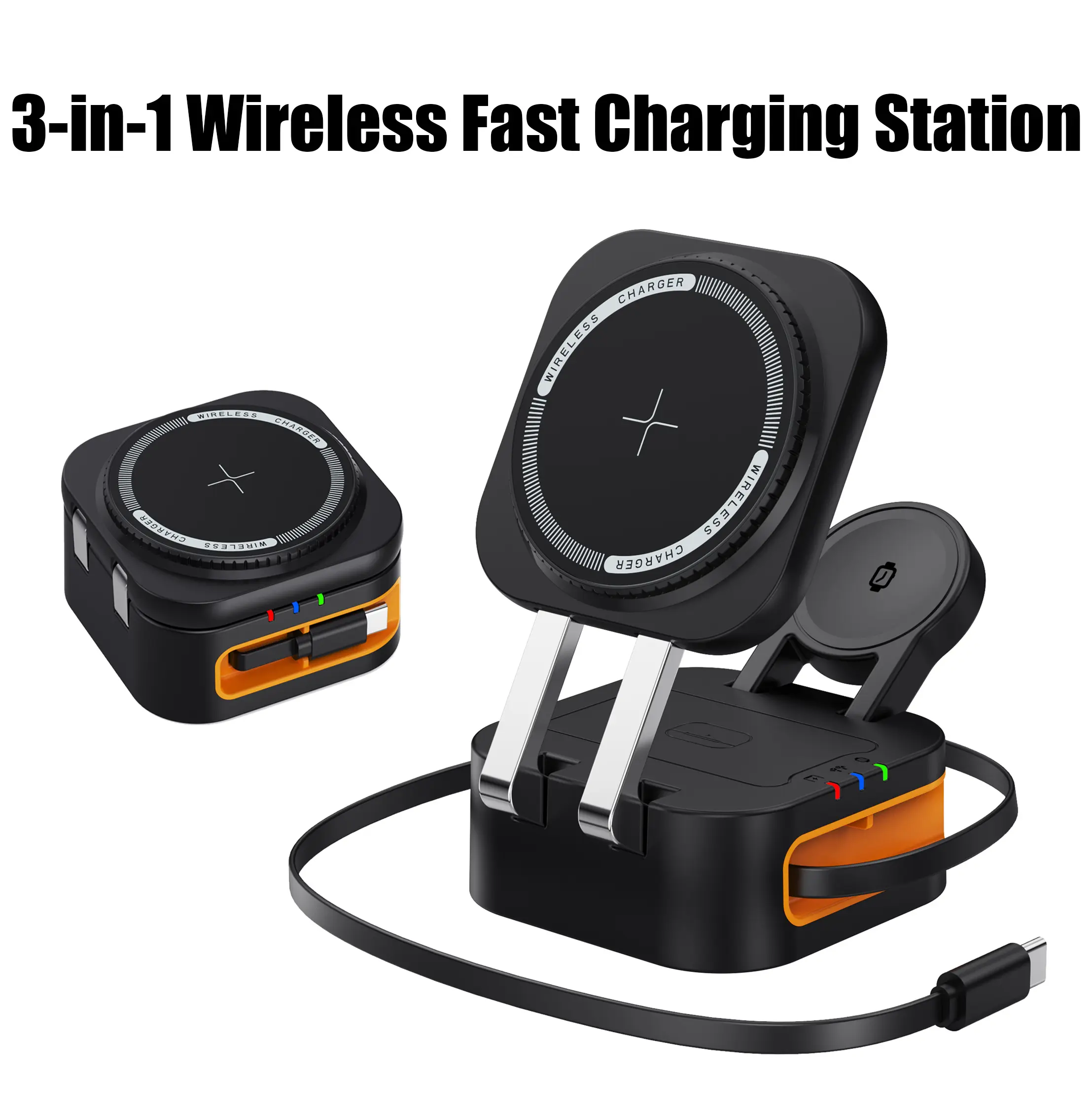 PURSUIT  New 4-in-1 Folding Wireless Charger, Compact Design + Expansion Cable, Fast Charging Support for iPhone, AirPods, Apple Watch Wearable Chargeable