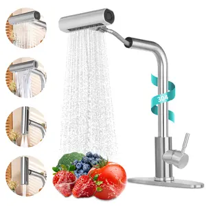 PHANCIR Kitchen Faucet with 4 Modes 15.7" Pull Down Sprayer, 360° Swivel Stainless Steel Kitchen Sink Faucet with No-Leak Ceramic Valve, Easy Install for Farmhouse Camper Laundry RV Bar