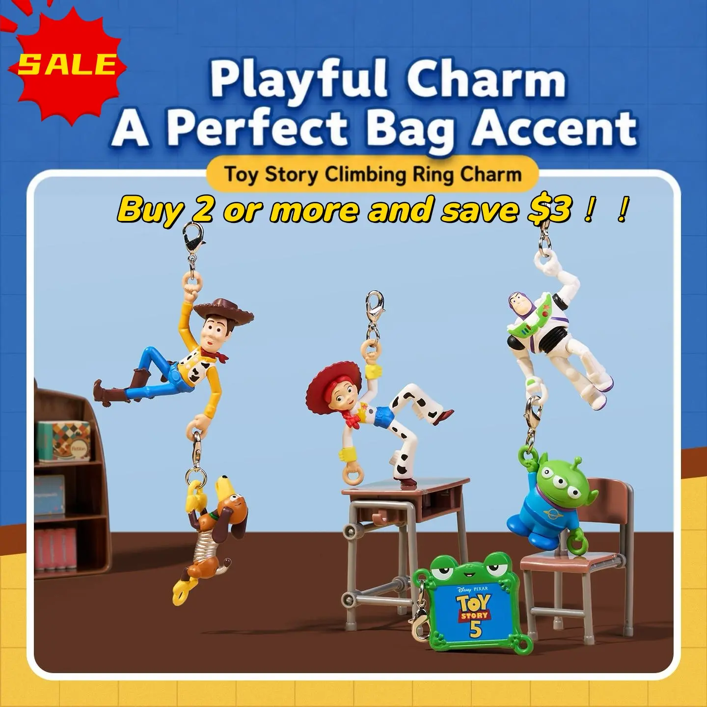 [Back to school] MINISO x Disney Pixar Toy Story Climbing Character Bag Charm - Cute Keychain Pendant for Backpacks, Keys, Gifts, Back To School