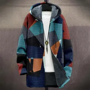 Digital printed cardigan wool sweater men's mid length windbreaker retro street style warm jacketRAIMENTRY