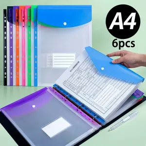 A4 Clear File Folder, 6-Count High-Capacity File Bag Set with 11-Hole Binding Ring, Portable File Storage Organizer, Office Supplies for School, Home and Office