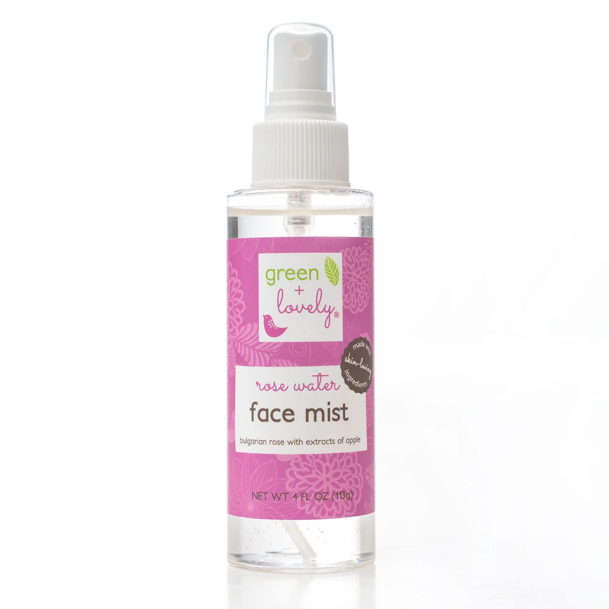 Green Lovely Rose Water Face Mist Bulgarian Rose Natural AHA Refresher Spray Organic Aloe Toner 4 fl oz Daily Moisture Plant Based Formula