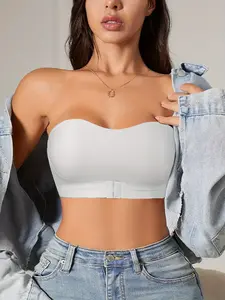 Wireless Push-Up Bra, High Anti-Slip Strapless Waist Cincher Top, Front Hook Wireless Underwear, Summer Invisible Bra, Plain Seamless Design, Elegant, Fit, Chic