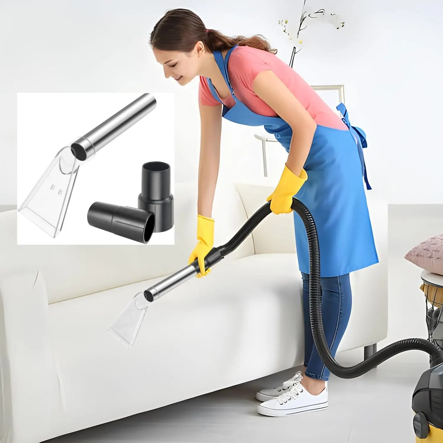4-Piece Household Vacuum Attachment Kit, Portable Auto Detailing Hand Wand with Viewing Head & 2 Hose Sleeves for Sofa and Carpet Cleaning, Portable Vacuum Attachment Kit, Compact Kit