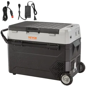 【FathersDayGift】VEVOR 12 Volt Car Refrigerator Fridge with Wheels & Side Pull Rod Easy to Carry, Max 58 QT/55 L Dual Zone Portable Freezer, -4℉-50℉ Adjustable Range, 12/24V DC and 100-240V AC Compressor Cooler