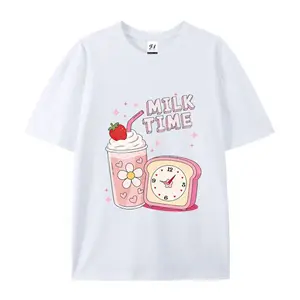 Milk Time Cute Strawberry Milkshake Retro Kawaii Graphic T-Shirt for Men & Women  Top