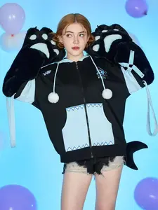 Micotaku Dizzy Shark-Kitten Black and Blue Paw Hoodie Daily Wear