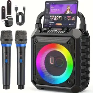 Wireless Singing Microphone Loudspeaker T17 Karaoke Machine with 2 Wireless Karaoke Mics, Portable Bluetooth-compatible Speaker Home Karaoke System