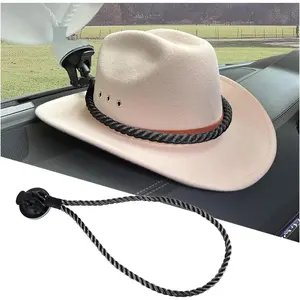 Hat Mounts for , Cowboy Hat Holder Rack with Suction Cup and  Rope,  Accessories, Universal Cowboy Hat Hanger for SUV   , Keeps Your Hat On The Dash (Black)
