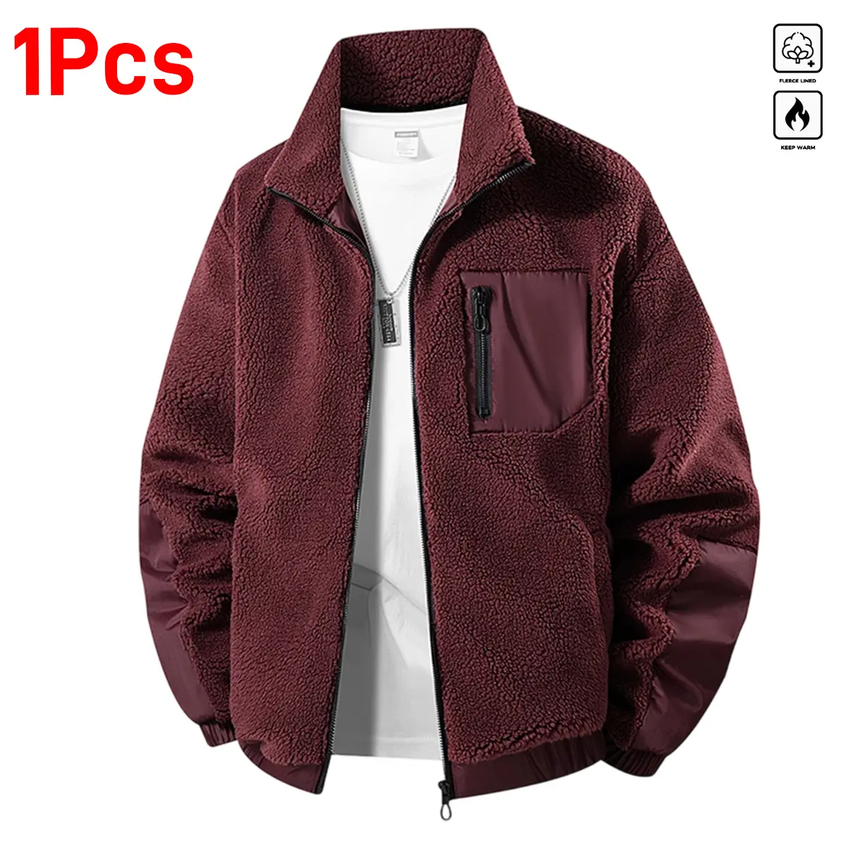 Men's Heavyweight Knit Fleece Jacket, Long Sleeve Full-Zip Multi-Function Outerwear, Durable & Comfortable for Casual Hiking, Knitting, Retro