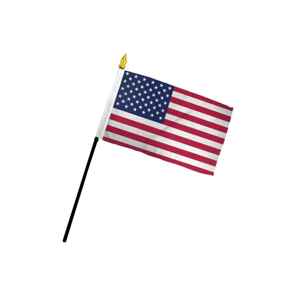 4x6in Stars and Stripes USA Miniature Stick Flag - 10.5in Stick, Bright Print Polyester, Stitched Edge Office Decorative Organizer, Patriotic Desk Organizer, Festive Party Backdrop Supply