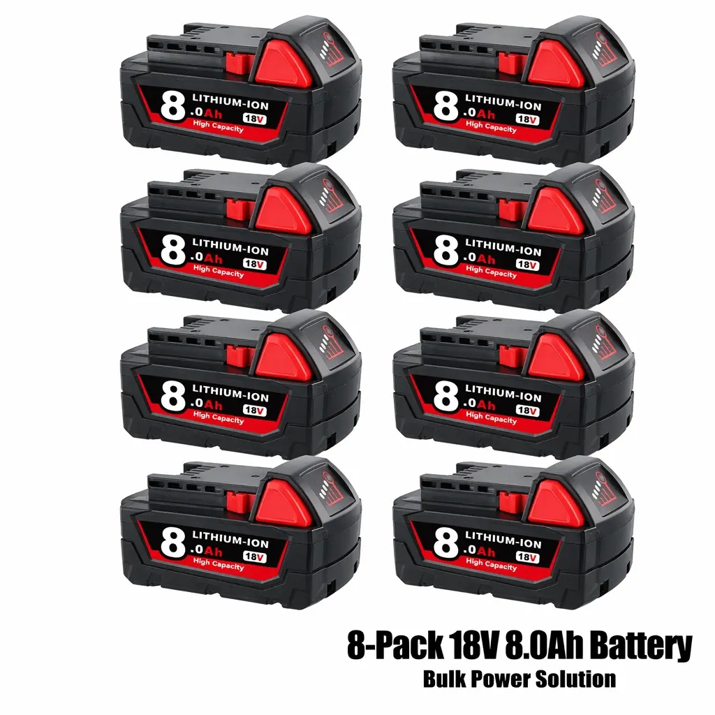 8-Pack Milwaukee M18 18V Battery 8.0Ah Replacement for M18B6 M18B9, Compatible with Milwaukee 48-11-2460 Cordless Drill Impact Driver