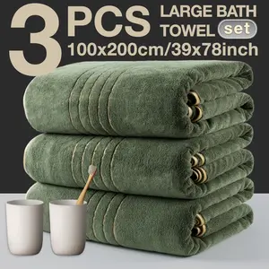 3-Piece Extra Large Bath Towels Edges High-Quality Embroidery Decoration, Gsm300 Size 100x200cm, Quick-Dry Super Absorbent, Absorbent Thickened Towels