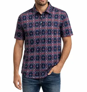 Blue and red tribal print polo mens shirt