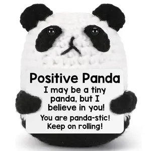 Handmade Crochet Positive Panda Plush Doll with Cheer-Up Card, Cute Animal Doll for Home & Office Decor, Ideal Birthday Present for