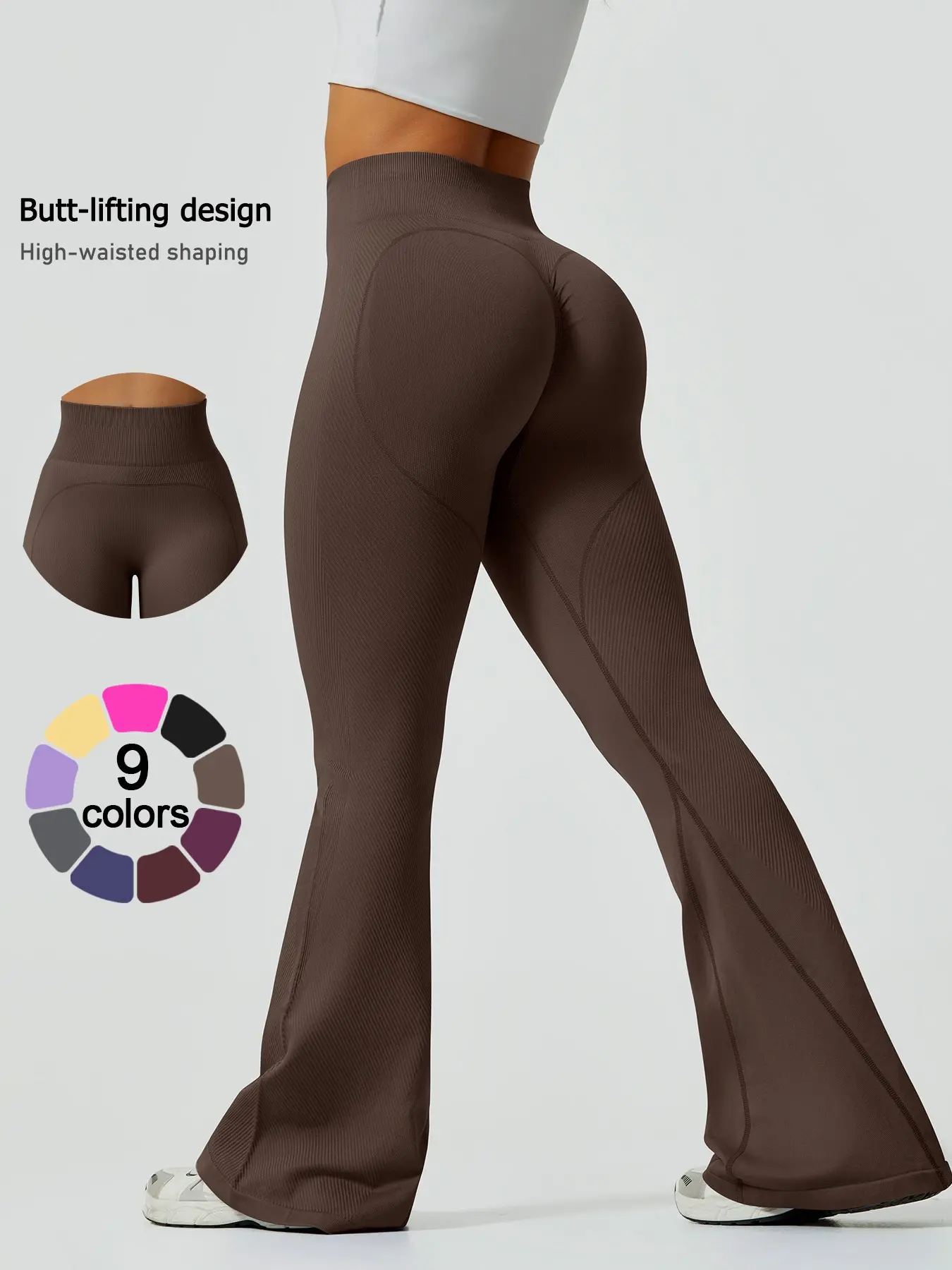 Women's Solid Color Flare Leg Sports Leggings, Breathable High Waist Activewear Yoga Leggings, Sportswear for Indoor Outdoor Wear, High Waisted Sportswear, Active Wear, Fitness Clothes