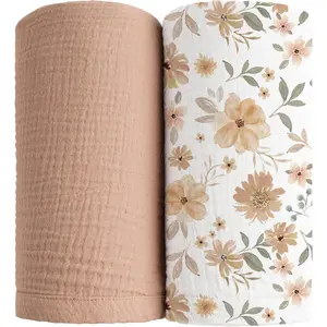 Muslin Swaddle Blankets for Boys Girls, 2 Pack Receiving  Blanket Large  x  inches, Soft Breathable Swaddling Wrap for Unisex  (Flourish, Toffee)