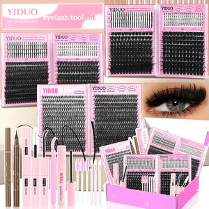 YIDUO Eyelash Cluster Kit Bottom/Spiky, 40D/60D/80D/100D, 420/540/560Pcs, 5-20mm Volume D-Curvature Eyelash Extensions with Lash Bond, Seal, Eyelash Glue Tweezers, Remover, Eyeliner Pencil, Eyelash Brush, DIY at Home Easily