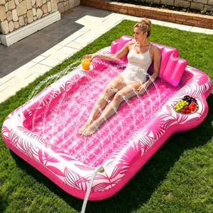 Large Inflatable Tanning Pool Lounge Float With Sprinkler Cup Holder, 78"x50" Large Pool Floats Adult with Pillow, 4 in 1 Suntan Tub Raft Floatie, Sunbathing Bed Lounge for Water Blow Up Kids Ball Pit Party Gifts, inflatable Sofa Summervibes,campingessent