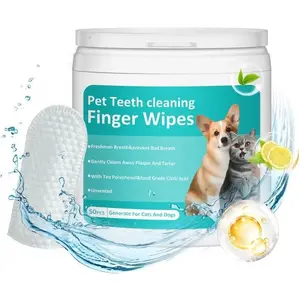PITHER Dog Teeth Cleaning Wipes, Pet Dental Finger Wipes for Dogs & Cats Disposable Gentle Dog Teeth Cleaning Pads Tooth Brushing Kit Freshen Bad Breath Remove Plaque & Tartar Buildup 50 Counts Care Finger Wipes Cleaner outdoorfun
