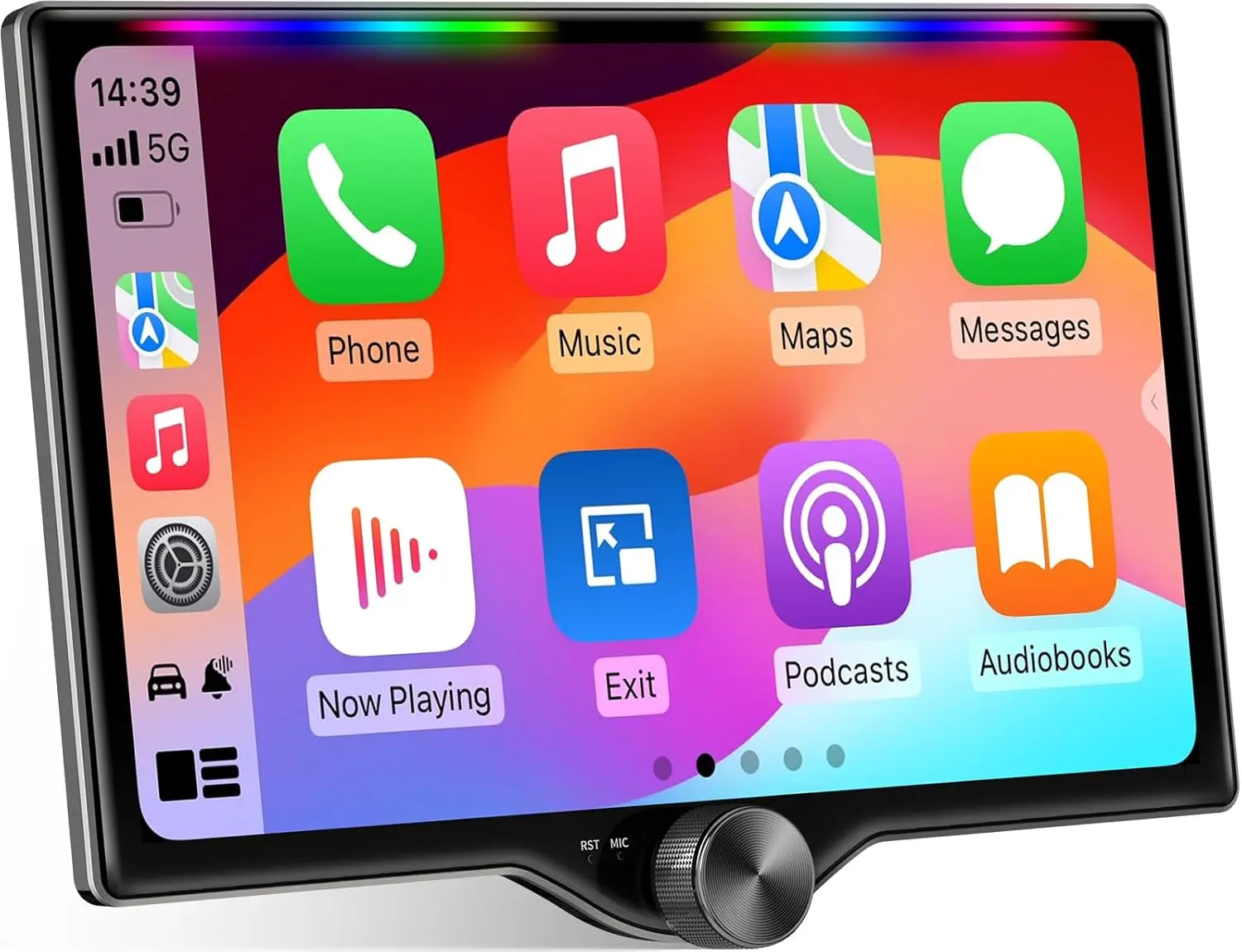 10.1" Double Din Car Stereo with Wireless Carplay & Android Auto, Music Sync Luminous Bar, SWC, Bluetooth, Backup Camera, 240W, Dual Subwoofer Output, Car Radio, Navigation, FM/AM