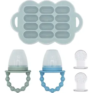 WeeSprout Silicone Baby Food Feeders + Freezer Tray for Batch Prep, Double as Teething Toys, 2-Pack