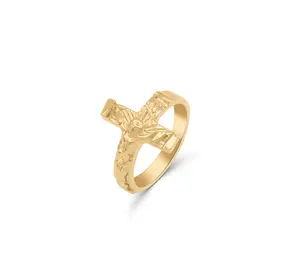 Gold Crucifix Ring, Gold Cross Ring, Crucifix Ring, Gold Cross Ring, Unisex Ring, 14k Heavy Plated Gold